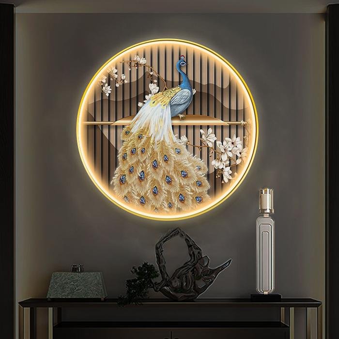 Painting LED Golden Feathered Peacock Frame Gold set