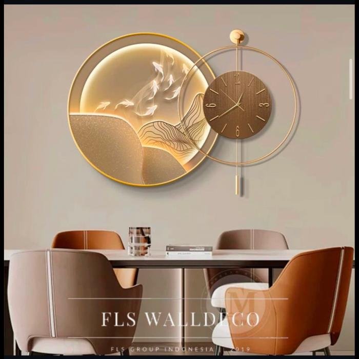 Wall Deco Jam Golden Fish Scene Clock