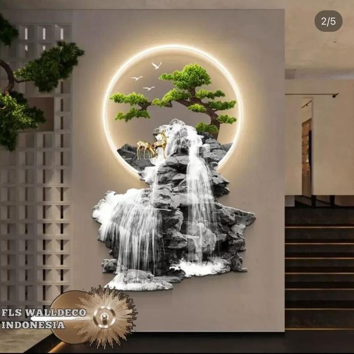 Wall Deco Deer Mt Waterfall LED