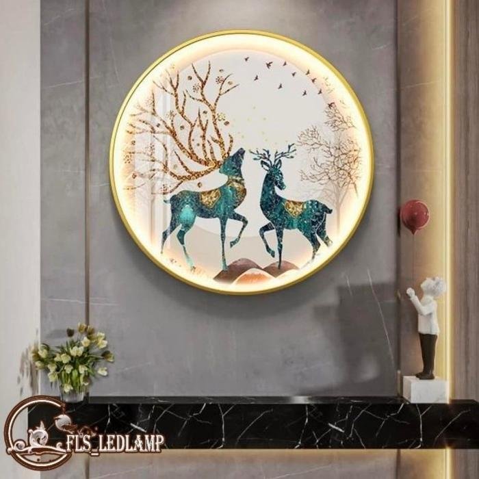 Painting LED Shuang Lu 2 80cm Frame Gold Remote Control