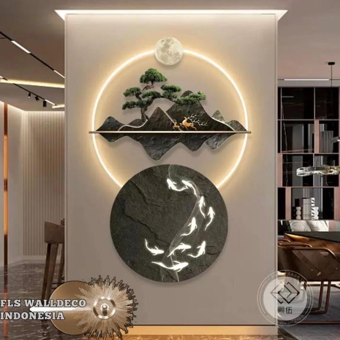 Wall Deco LED Mountain Deer and Fish