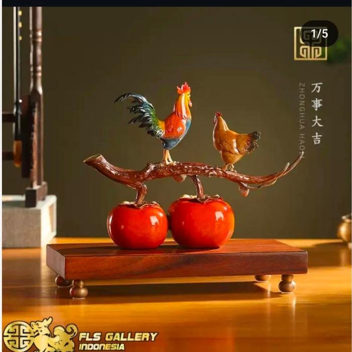 Pajangan Wan Shi Da Ji uk.21.5x7x20.2cm (Ayam & Persimmon)