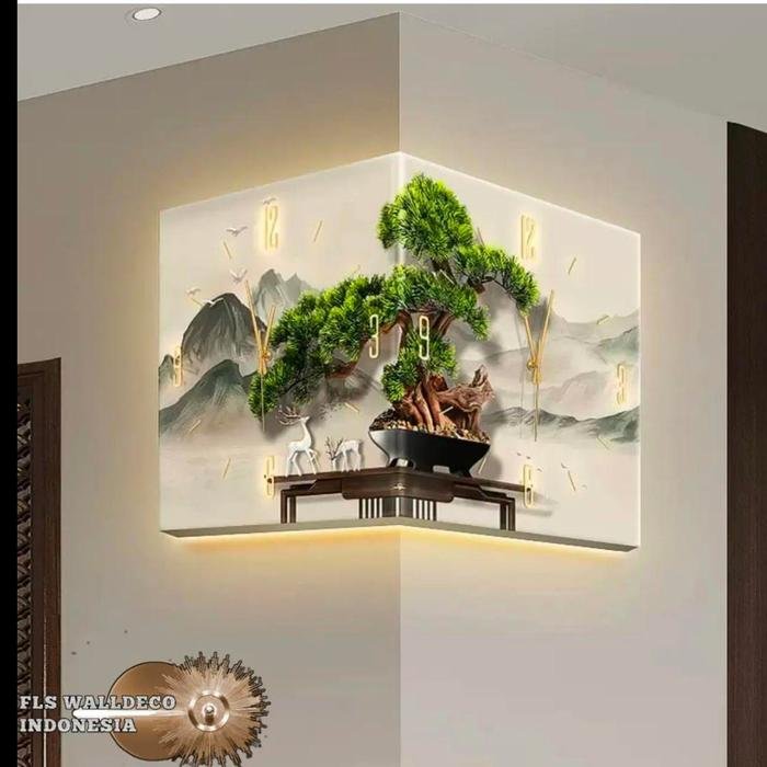 Jam Dinding Corner Bonsai Scenery