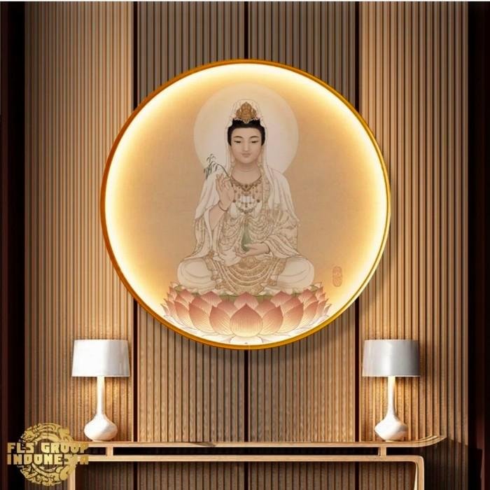 Painting LED Dewi Kwan Im 50cm Frame Gold + Remote