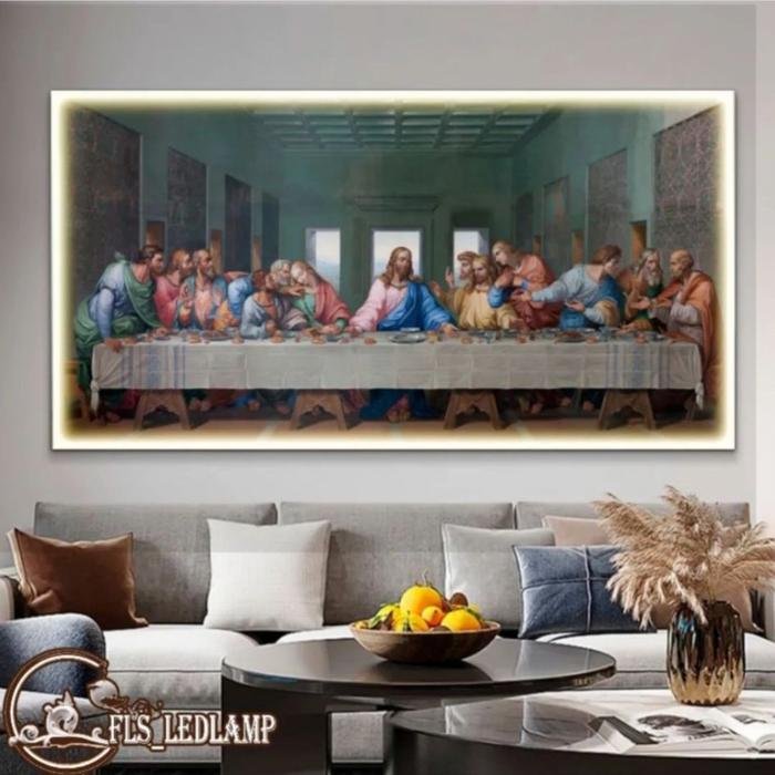 Painting LED Christiany Perjamuan Kudus Frame Gold set
