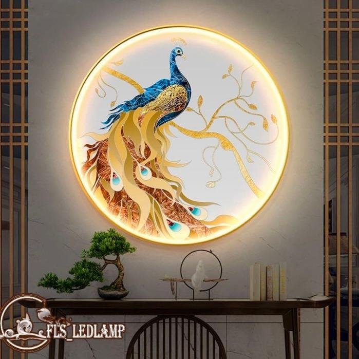 Painting led peacock majestic A 60cm gold