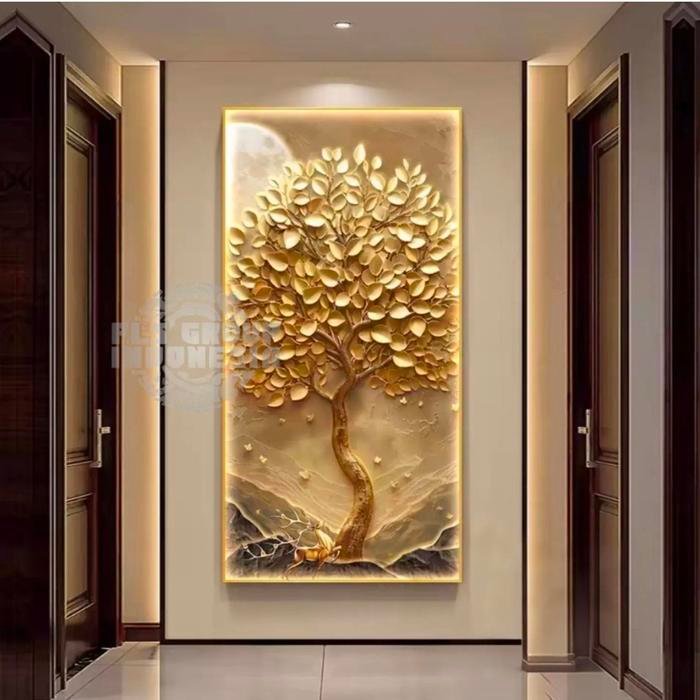 Painting LED Golden Wealth Tree Frame Gold set