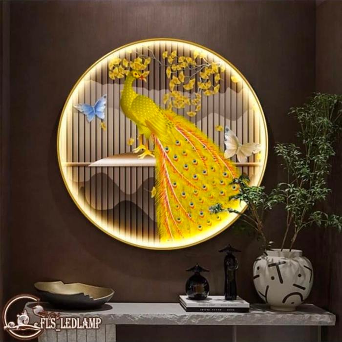 Painting LED Golden Peacock on the Branch Frame Gold set