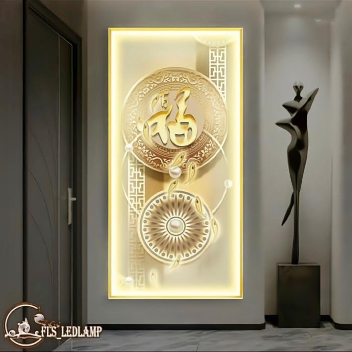 Painting LED Fortune Gold Aksara Fu Frame Gold set