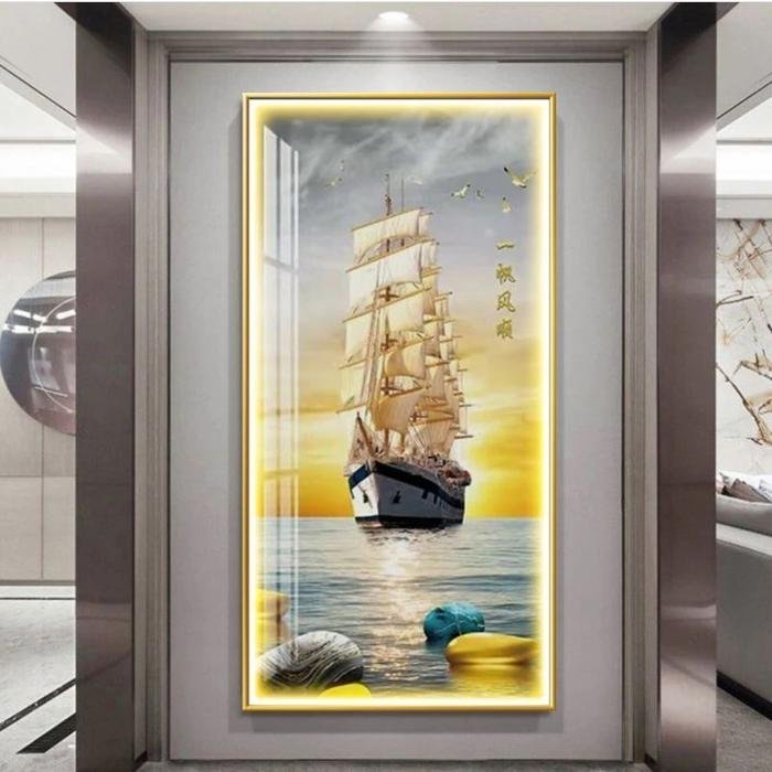 Painting LED Yi Fan Feng Shun uk.80x160cm Frame Gold + Remote Control