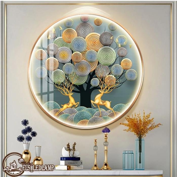 Painting LED Alpha Tree Lucky Deer 120cm Frame Gold + Remote