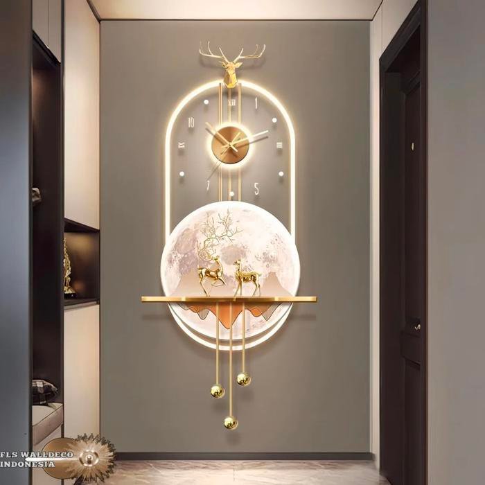 Wall Deco Lunar Deer Clock Prem