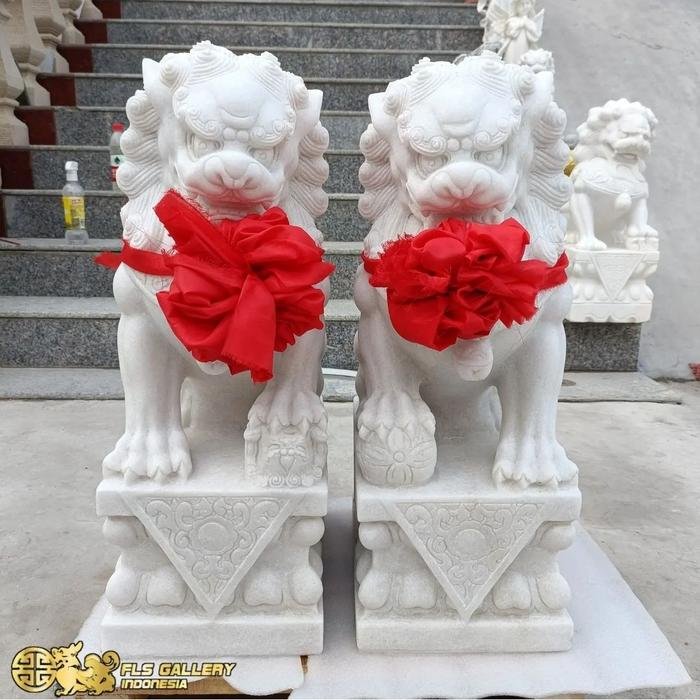 Chinese Stone Lions (sepasang) / Marmer 60cm est 140kg