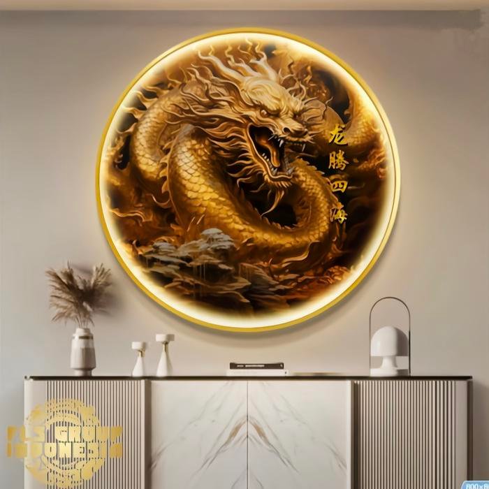 Painting Led Golden Dragon Frame Gold set