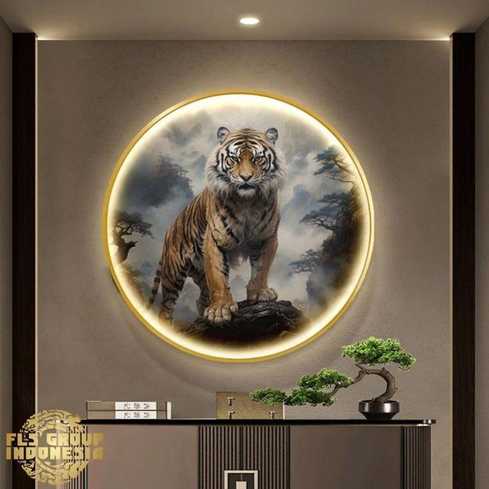 Painting LED Orient Tiger (Hu Xiao San He) Frame Gold set