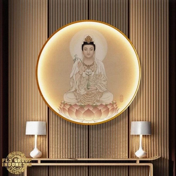 Painting LED Dewi Kwan Im 80cm Frame Gold + Remote