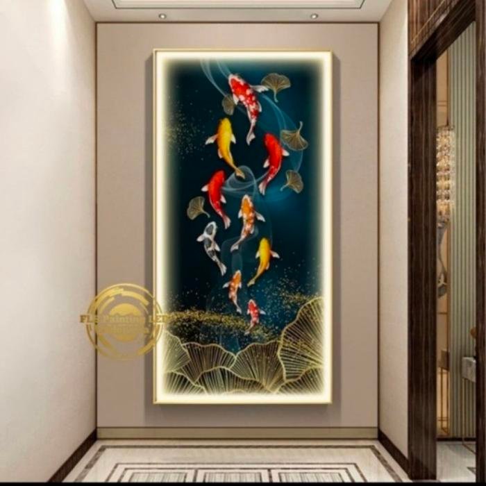 Painting Led 9Koi Vertikal 50x100cm gold remote
