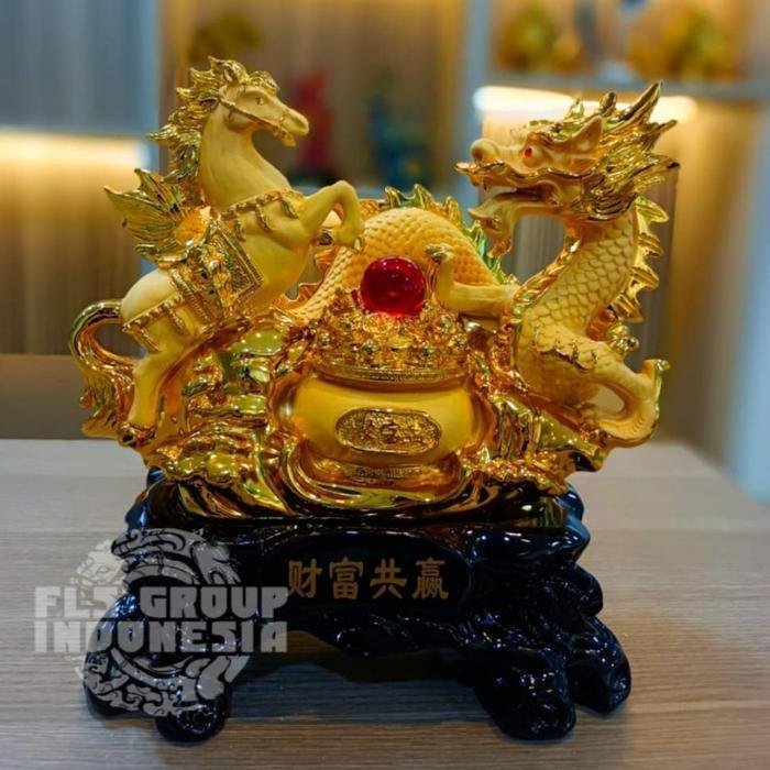 Pajangan Fengshui Naga Kuda (Cai Fu Gong Ying) uk 28x17x30cm