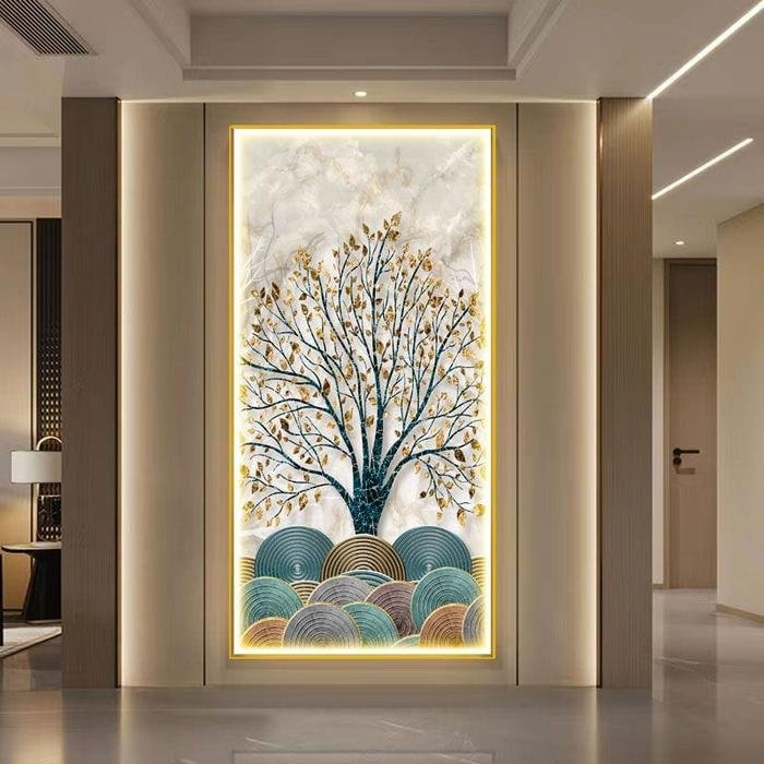 Painting LED Alpha Fortune Tree uk.80x160cm Frame Gold + Remote
