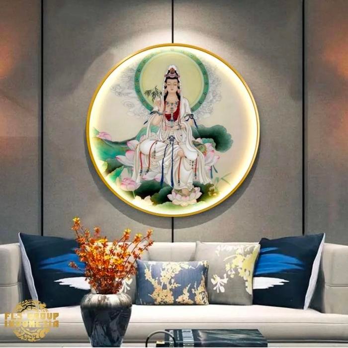 Painting LED Dewi Kwan Im Lotus Frame Gold set