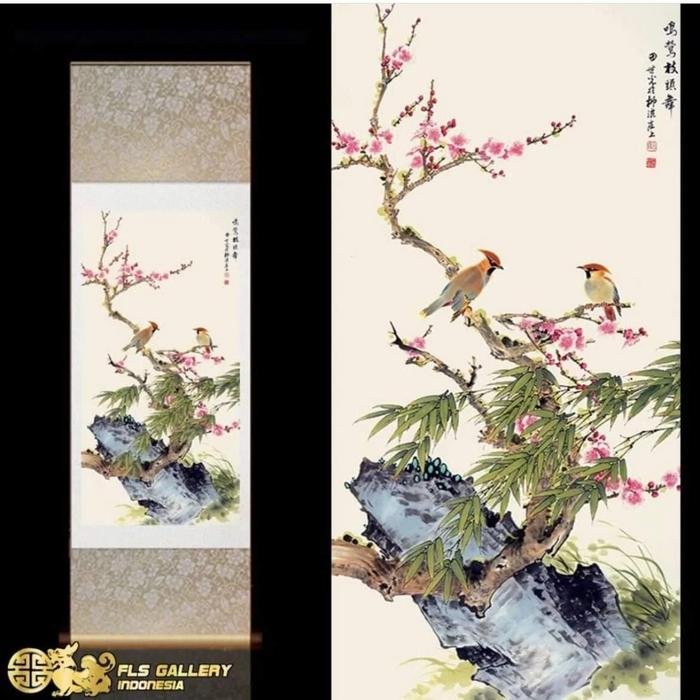 Chinese painting Cherry blossoms magpie