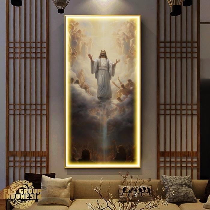 Painting LED Jesus In Heaven A Frame Gold + Remote