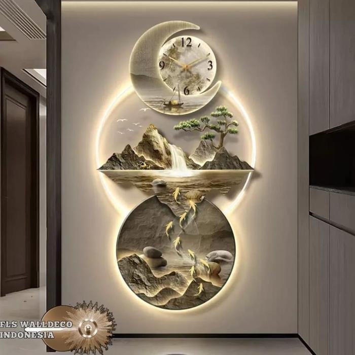 Wall Deco Jam Dinding 3 circle Mountain Deer and Moon