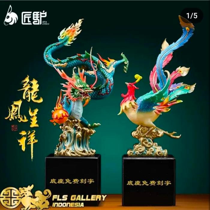 Bronze Oriental Sepasang Dragon & Phoenix uk.10x17x38cm