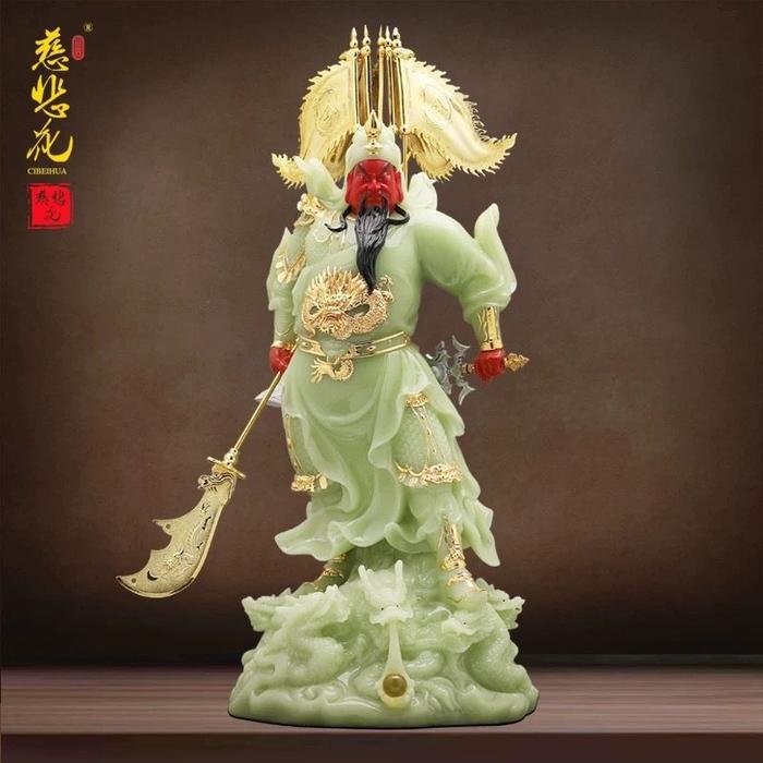 Rupang Guan Gong 9 Naga Marmer Giok 16Inch