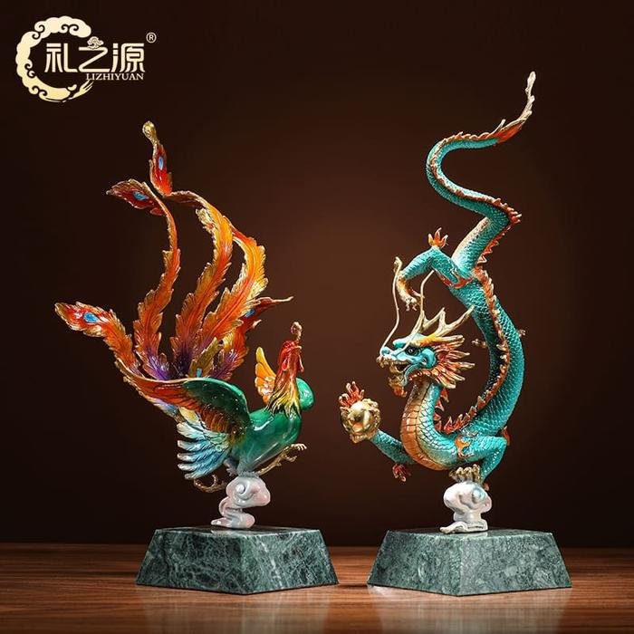 Bronze Dragon & Phoenix Long Feng Chen Siang (sepasang)
