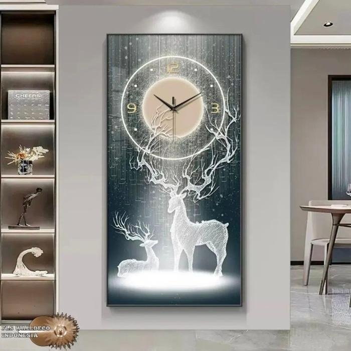 Wall Deco Jam Dinding double deer glowing Big Clock
