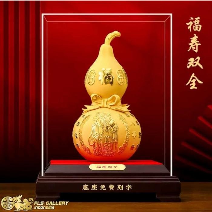 Pajangan Golden Hu Lu (Fu Lu) Shou uk.15x15x28cm 24K Gold detailin