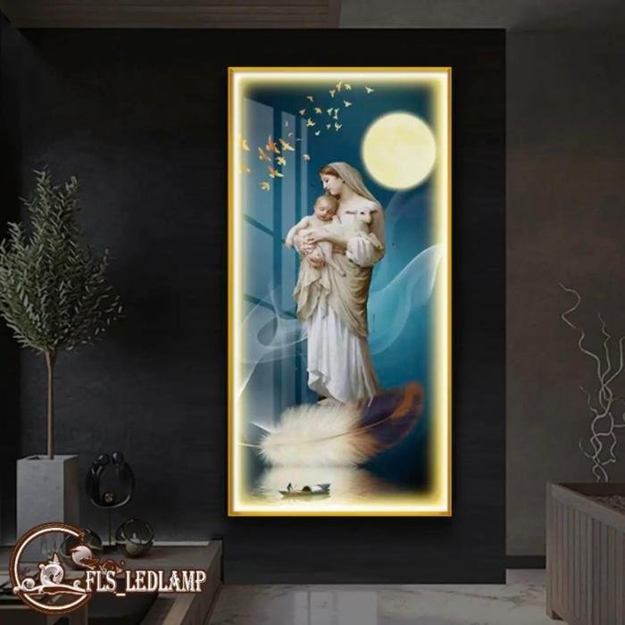 Painting LED Bunda Maria 60x120cm Frame Gold + Remote Control