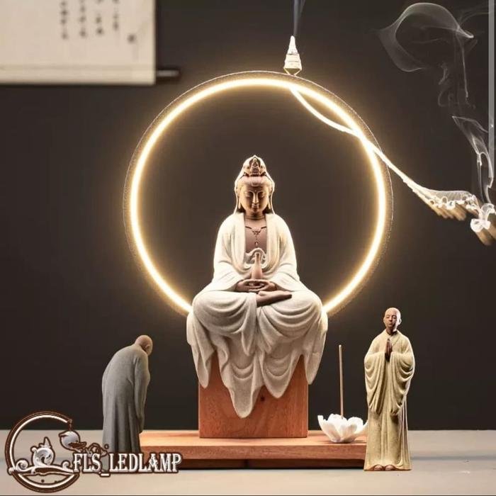 Led Feature Grey stone Kwan im Two monk patung