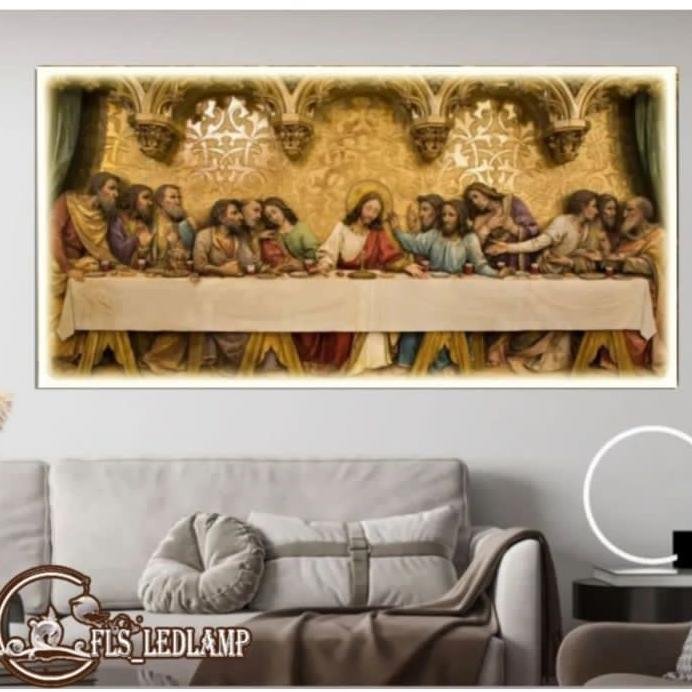 Painting LED Yesus dan 12 Rasul Frame Gold set