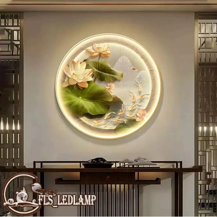 Painting LED 9 Koi's Lotus Pond Gold frame set