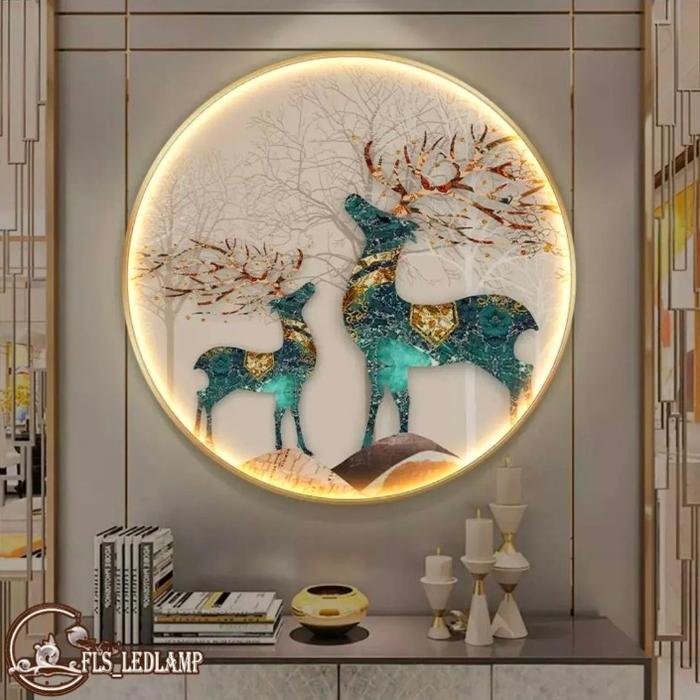 Painting Led Luminar Deer 120cm gold remote