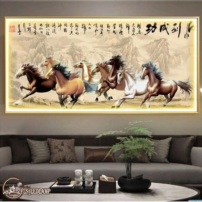 Painting LED 8 Jun Xiong Feng uk.160x80cm Frame Gold + Remote