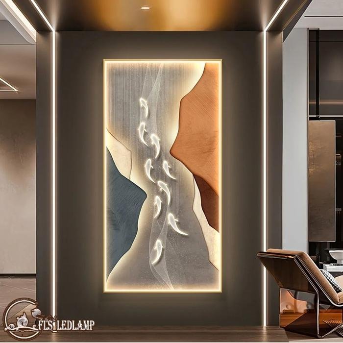 Painting LED Contempo 9 Koi's Harmony Frame Gold set