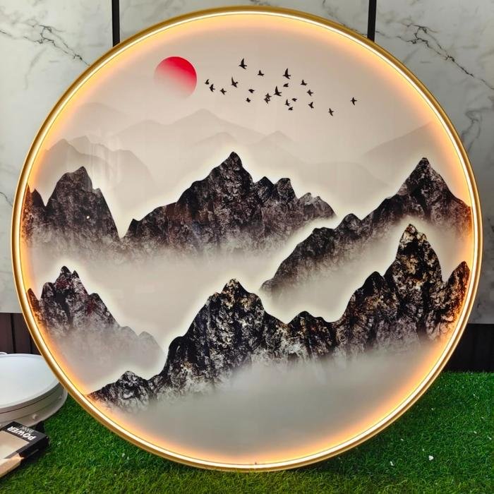 Painting LED Red Sun Valley 100cm Frame Gold + Remote Control
