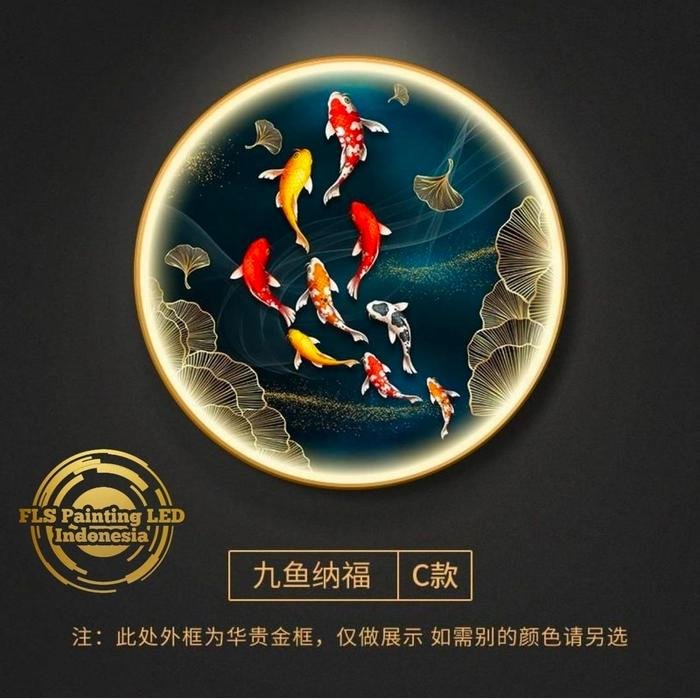 Lukisan LED Jiu Yu Chen Xiang 80x80cm Frame Gold