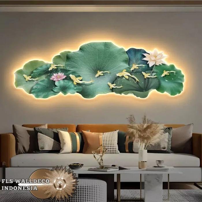 Wall Deco 9 Golden Koi Lotus LED
