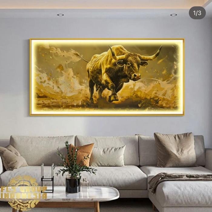 Painting LED Golden Bull Frame Gold set