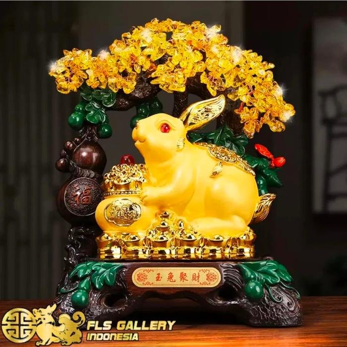 Citrine Crystal Golden Rabbit uk.27x16x35cm