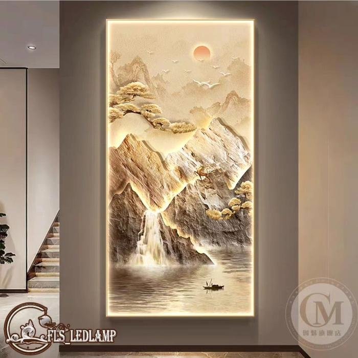 Painting LED Golden Mt Waterfall Frame Gold set
