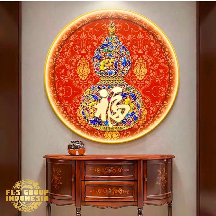 Painting LED Oriental "FU" Red Frame Gold Set