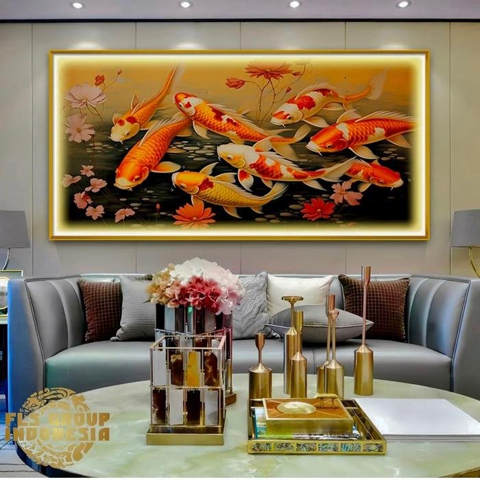Painting LED Floral Koi Ponds Frame Gold set