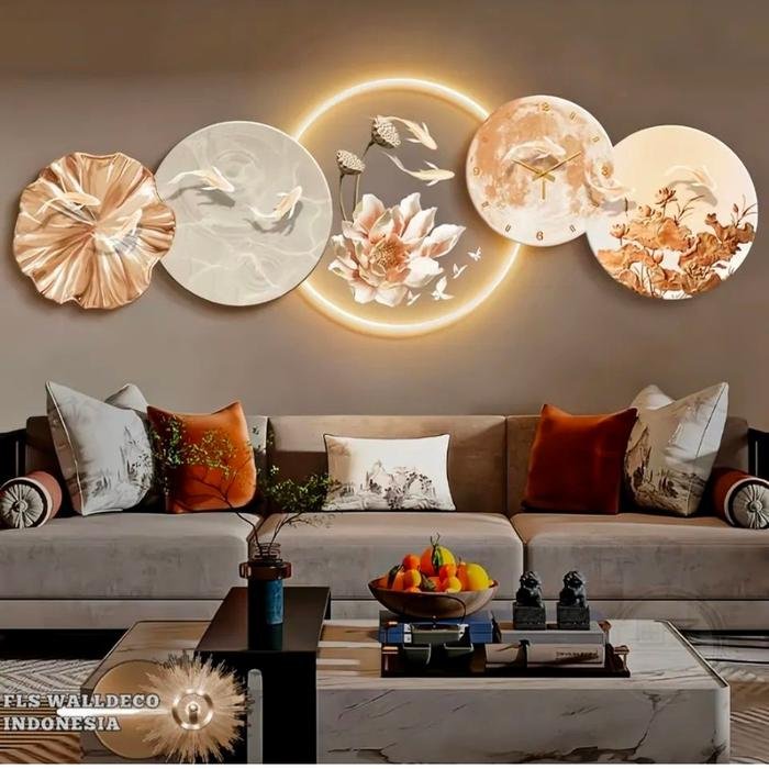 Wall Deco Lotus Ponds Koi's Clock LED