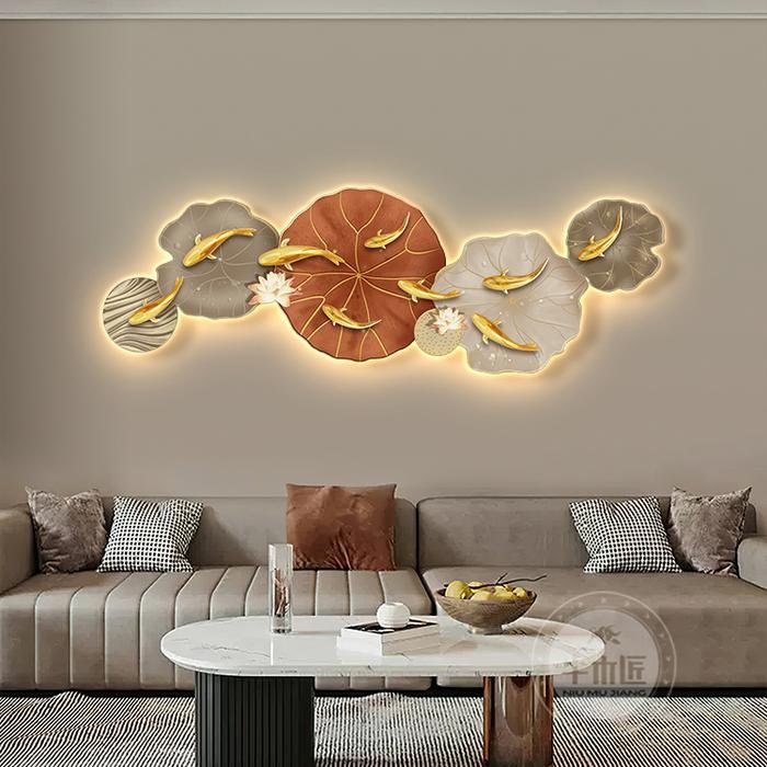 Wall Deco 9 Golden Koi 5 Leaves hiasan dinding