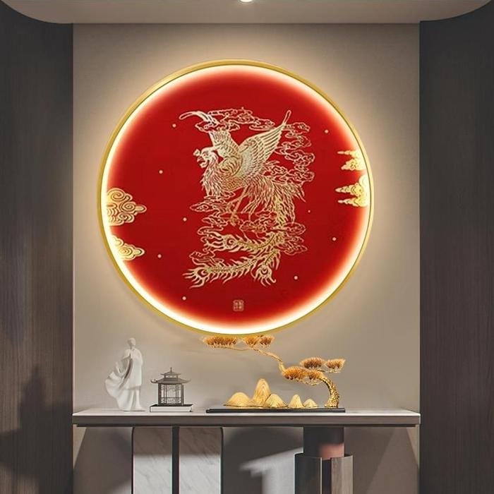 Painting LED Red Phoenix 100cm Frame Gold + Remote Control